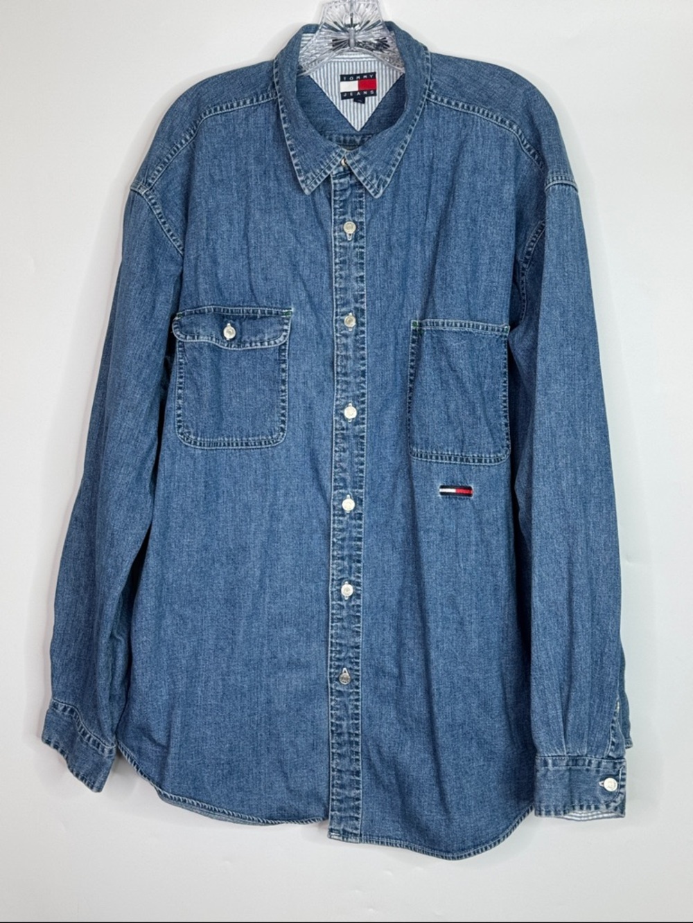 Vintage Tommy Hilfiger Blue Denim Button Down Shirt Size XXL